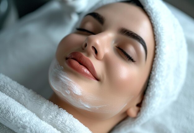 Uma rapariga a fazer um tratamento facial num spa.