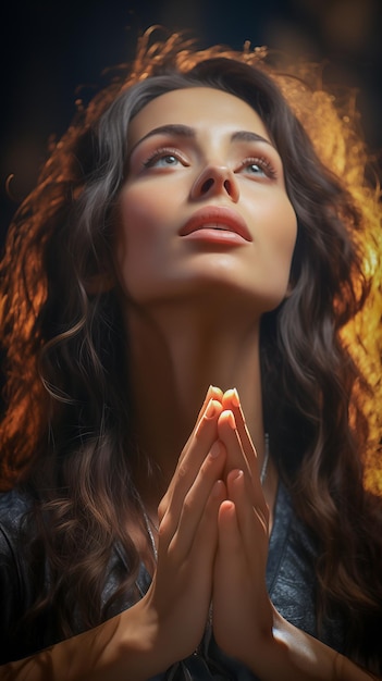 Foto uma rapariga a rezar a um deus na sua intimidade.