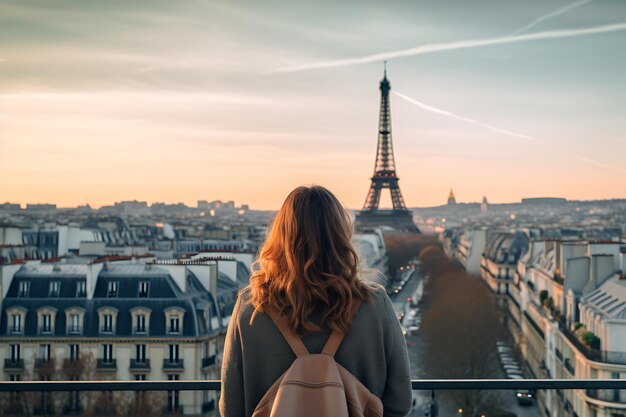 Uma rapariga a viajar em Paris