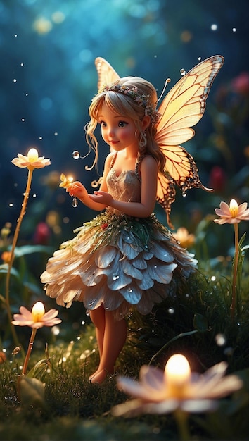 Foto uma rapariga bonita com asas de pássaro e luz brilhante