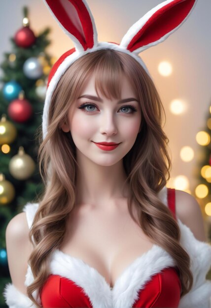 Uma rapariga bonita e sexy vestida de Papai Noel.