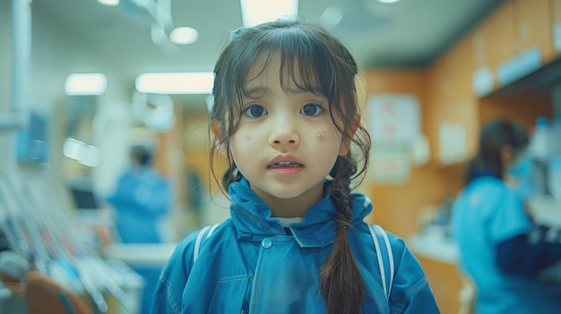 Foto uma rapariga bonita no hospital do dentista.