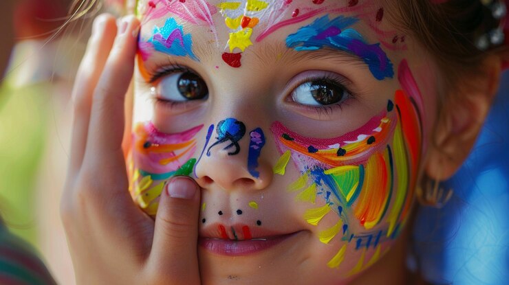 Foto uma rapariga com o número 2 pintado no rosto.