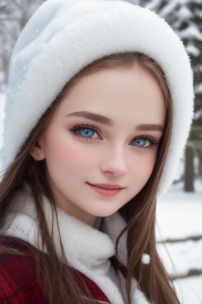 Uma rapariga com olhos azuis e um chapéu branco