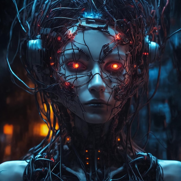 Uma rapariga cyborg futurista