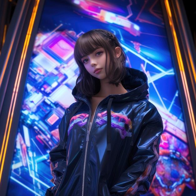 Uma rapariga de anime de moda futurista