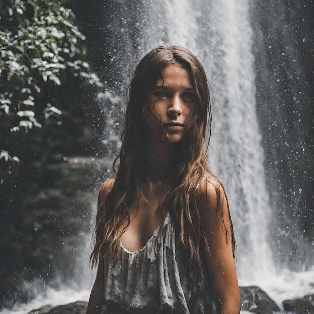 Foto uma rapariga e a cachoeira que sussurra