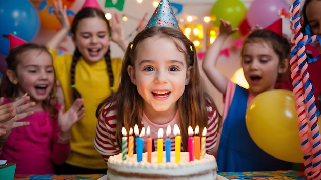 Uma rapariga entusiasmada a celebrar o aniversário.