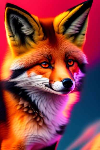 Uma raposa com olhos vermelhos e olhos laranja.