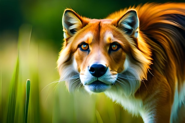 Foto uma raposa com um peito branco e olhos castanhos