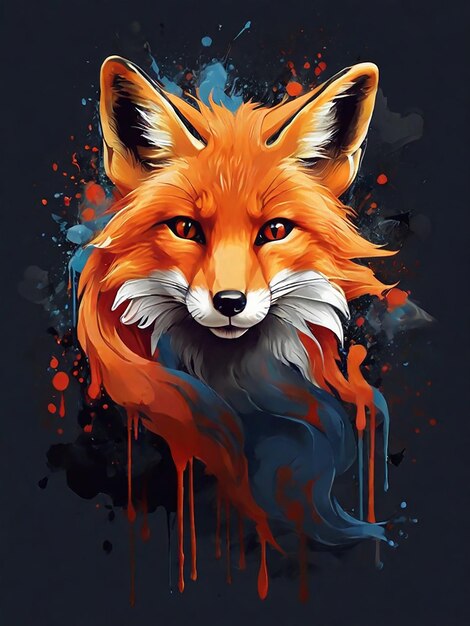 uma raposa com um rosto vermelho e olhos laranja está em um fundo escuro