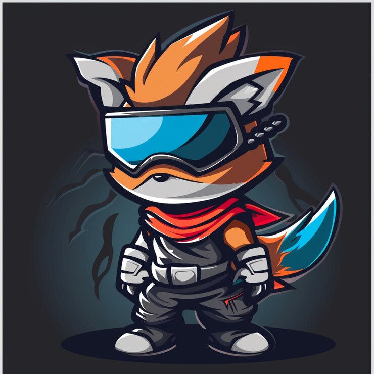 Foto uma raposa com uma máscara na cabeça e uma camisa que diz raposa