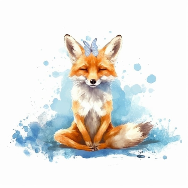 Uma raposa está sentada em posição de lótus.