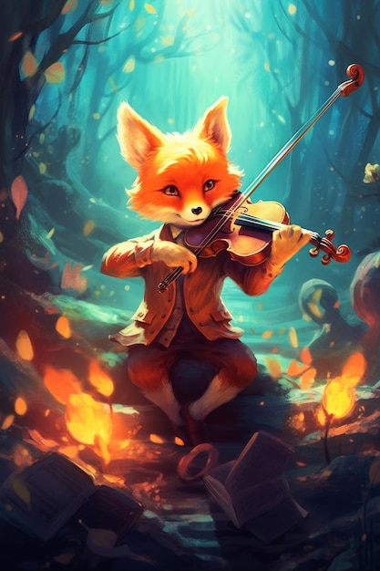 Uma raposa tocando violino