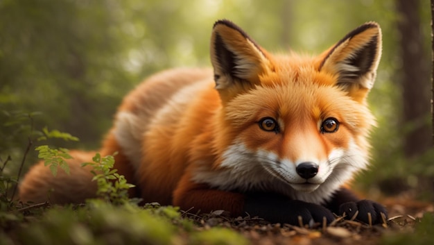 Uma raposa vermelha super fofa Vulpes Vulpes sentada em atenção ao contato visual direto