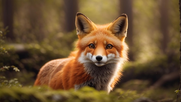 Uma raposa vermelha super fofa Vulpes Vulpes sentada em atenção ao contato visual direto