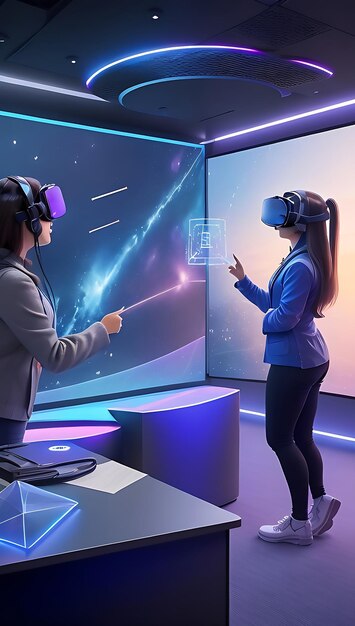 Uma realidade virtual de exibição holográfica futurista em sala de aula integrada à experiência de aprendizado