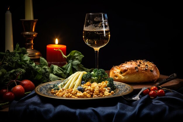 Foto uma refeição deliciosa entre legumes e salada na mesa