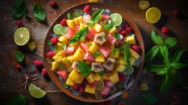 Uma refrescante salada de frutas tropicais Uma explosão de sabores e cores