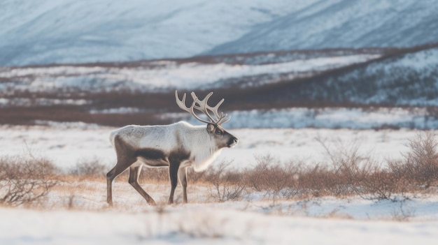 Uma rena no meio de uma paisagem de neve Generative Ai