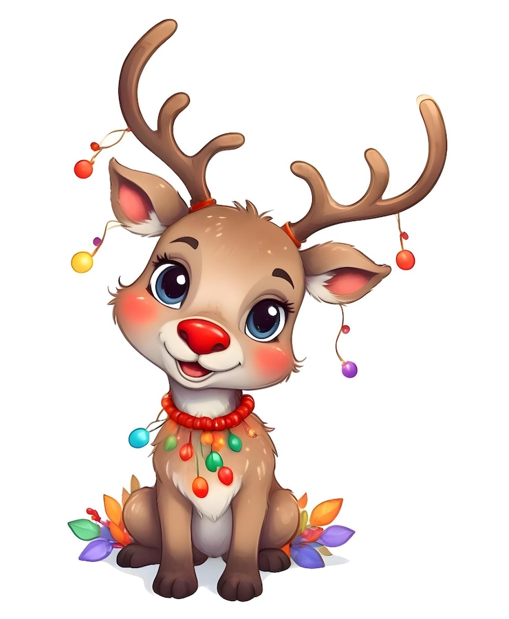 Foto uma renas de desenho animado de natal com um nariz vermelho