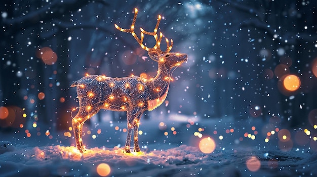 Uma renas festiva mágica coberta de luzes brilhantes