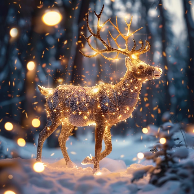 Uma renas festiva mágica coberta de luzes brilhantes