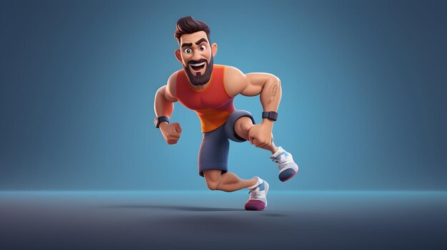 Uma renderização 3D com um personagem enérgico de treinador de fitness