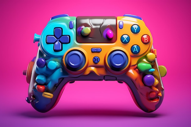 Uma renderização 3d de controlador de jogo colorido com fundo gradiente Gerado ai