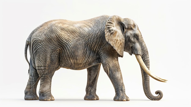 Uma renderização 3D de tirar o fôlego de um majestoso elefante exalando poder e força Criado em um estilo super realista, esta obra de arte isolada captura todos os detalhes intrincados dos elefantes.