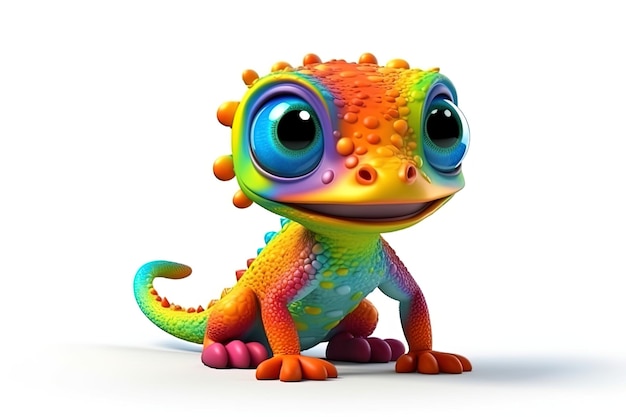 Uma renderização 3D de um adorável lagarto multicolorido Childish