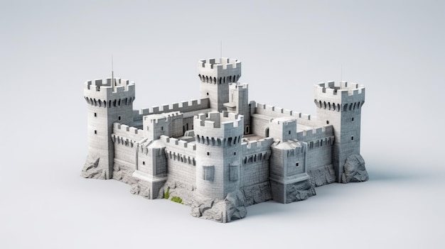 Foto uma renderização 3d de um castelo medieval com quatro torres e um grande pátio o castelo é feito de pedra cinzenta e tem uma linha de telhado crenelada
