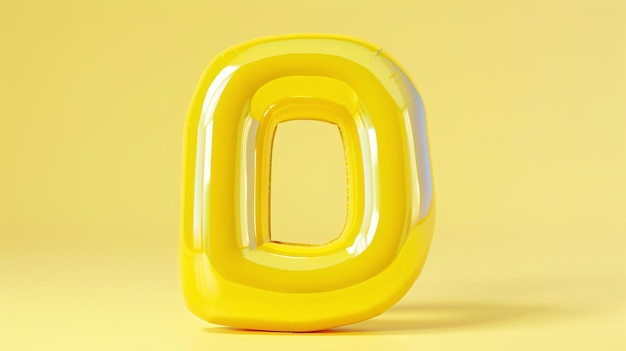 Foto uma renderização 3d de um flutuador de piscina inflável amarelo na forma da letra d o flutuador está sentado em um fundo amarelo