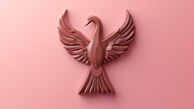 Uma renderização 3D de um pássaro rosa com as asas estendidas O pássaro está de frente para o espectador e é definido contra um fundo rosa