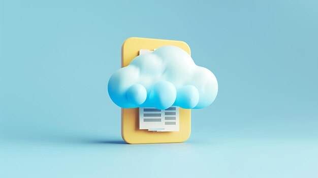 Uma renderização 3D de um smartphone amarelo com um ícone de nuvem azul na tela O ícone da nuvem é cercado por um fundo azul