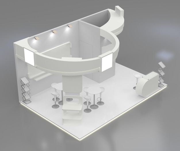 uma renderização 3D de uma sala de cabine em branco