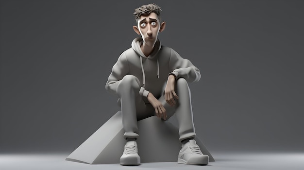 Uma renderização 3D mostrando uma jovem figura 3D em diferentes momentos de expressão artística