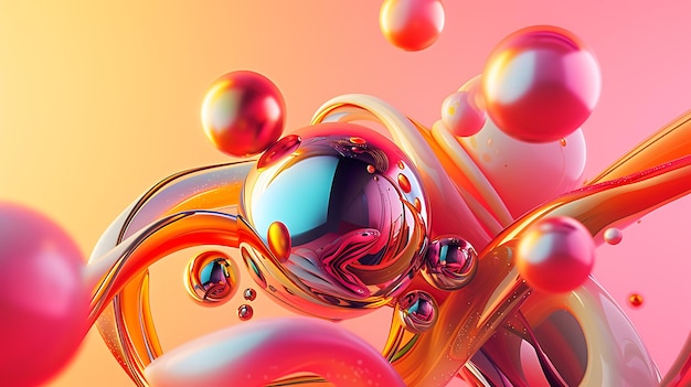 Uma renderização abstrata 3D cativante com cores vibrantes e formas hipnotizantes