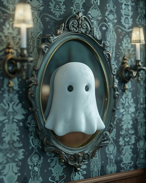 Foto uma renderização artística 3d de um fantasma brincalhão emergindo de um espelho antigo