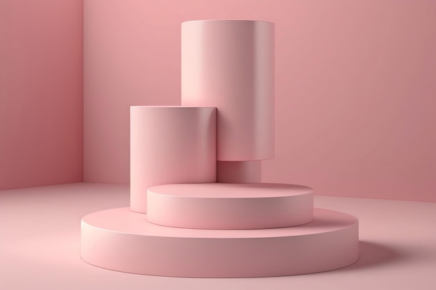 uma renderização em 3D de um suporte de fundo de produto rosa ou pedestal de pódio em uma tela vazia