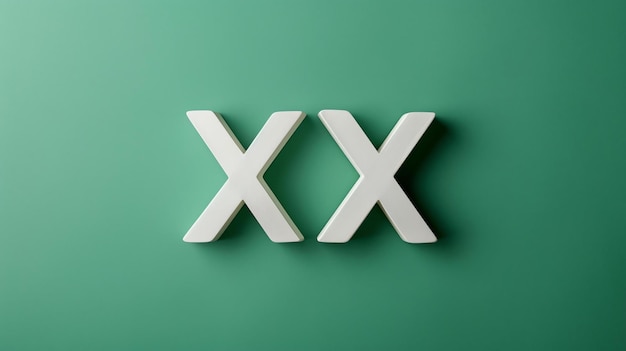 Uma renderização simples, mas elegante, branca em 3D da letra XX contra um fundo verde pastel sólido