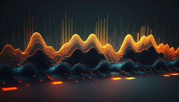 Uma representação abstrata de ondas sonoras e frequências musicais IA generativa