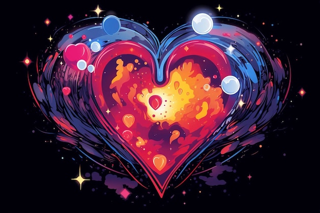 Uma representação abstrata de um coração com elementos cósmicos dentro