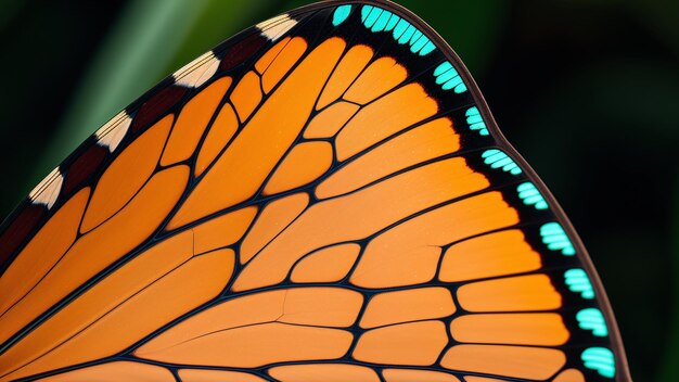 Foto uma representação de uma asa de borboleta majestosa com um padrão azul e laranja ai generative