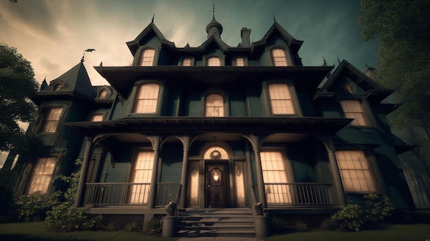 Uma representação de uma casa incrivelmente abstrata e intrigante com um exterior azul escuro AI Generative
