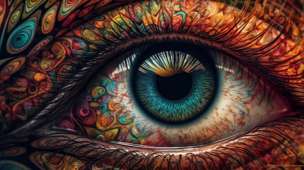 Uma representação detalhada de um olho com cores hipnotizantes geradas por IA