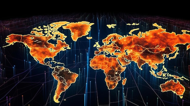 Uma representação digital de índices de ações com um mapa mundial gerado por IA