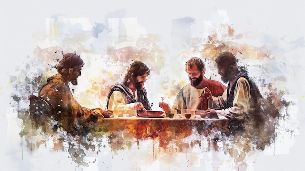 Foto uma representação digital de jesus jantando com os discípulos de emaús após sua ressurreição exibida i