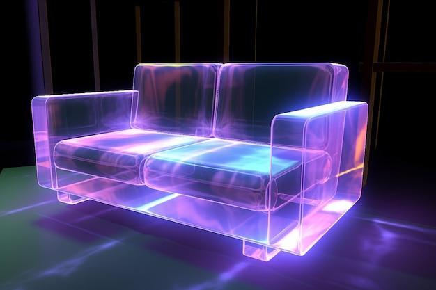 Foto uma representação holográfica de um sofá moderno dentro de um apartamento chique