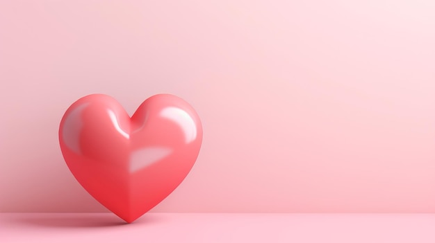 Uma representação simples e bonita de um coração vermelho em um fundo rosa pastel para o papel de parede do Dia dos Namorados, ilustração gerada pela IA